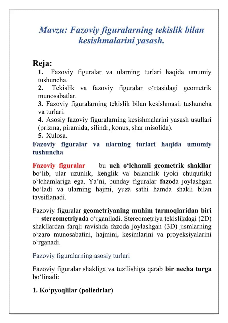 Fazoviy figuralar va ularning turlari