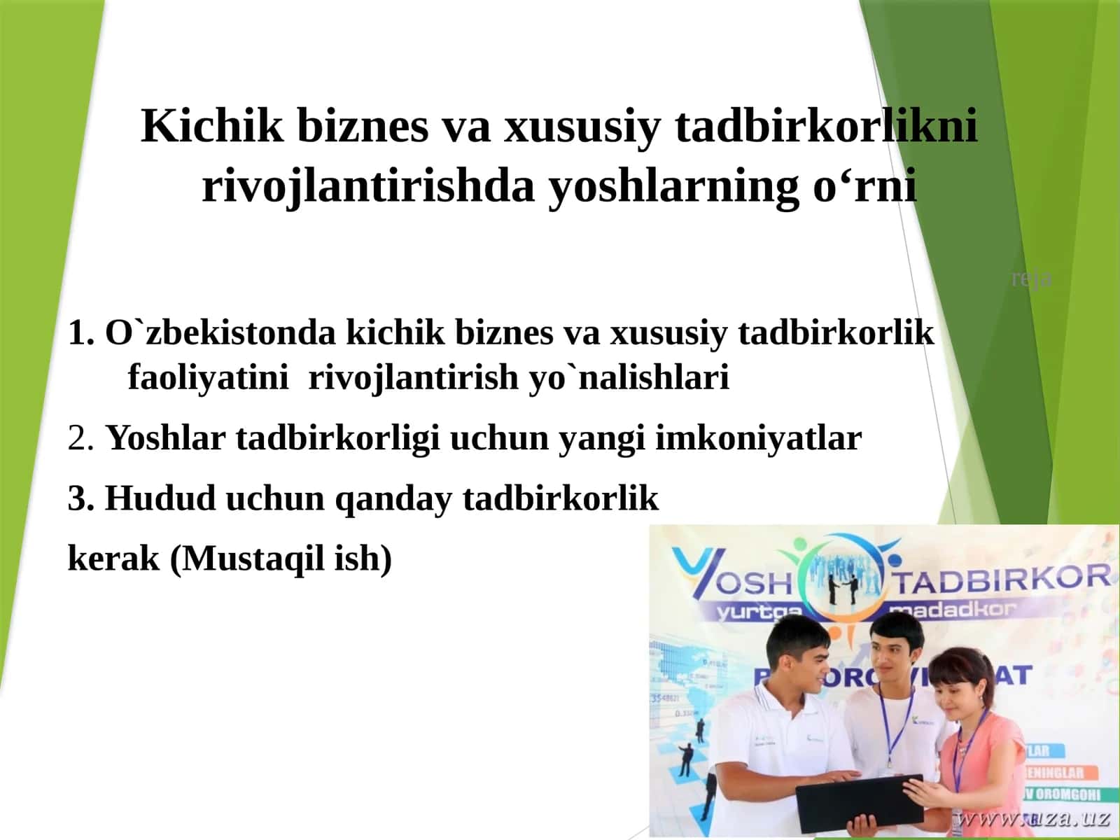 Kichik biznes va xususiy tadbirkorlikni rivojlantirishda yoshlarning o‘rni