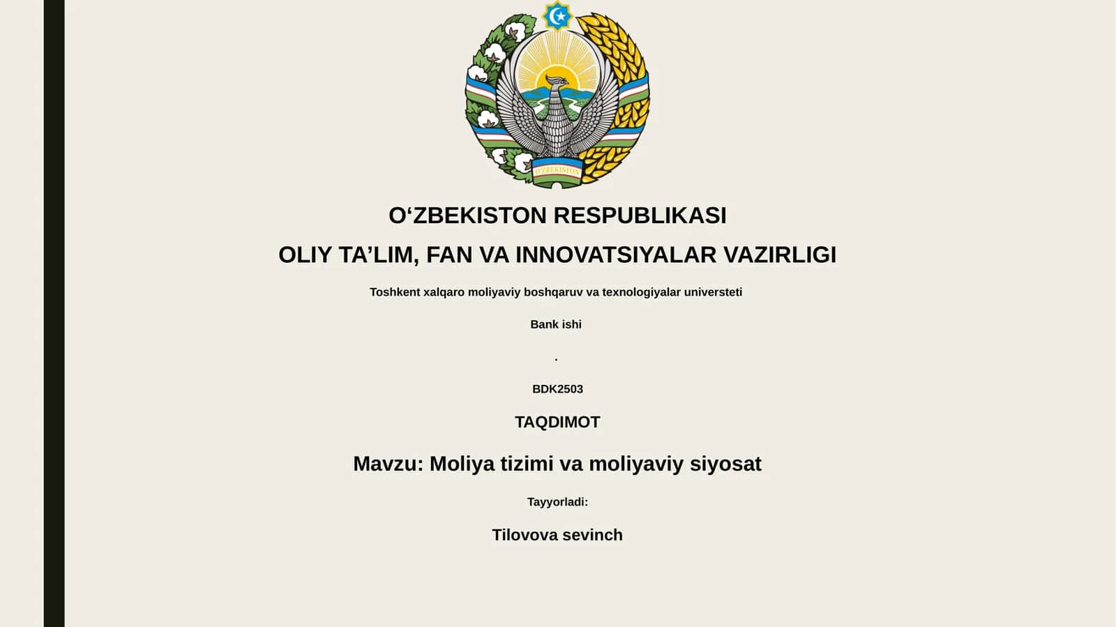 Moliya tizimi va moliyaviy siyosat