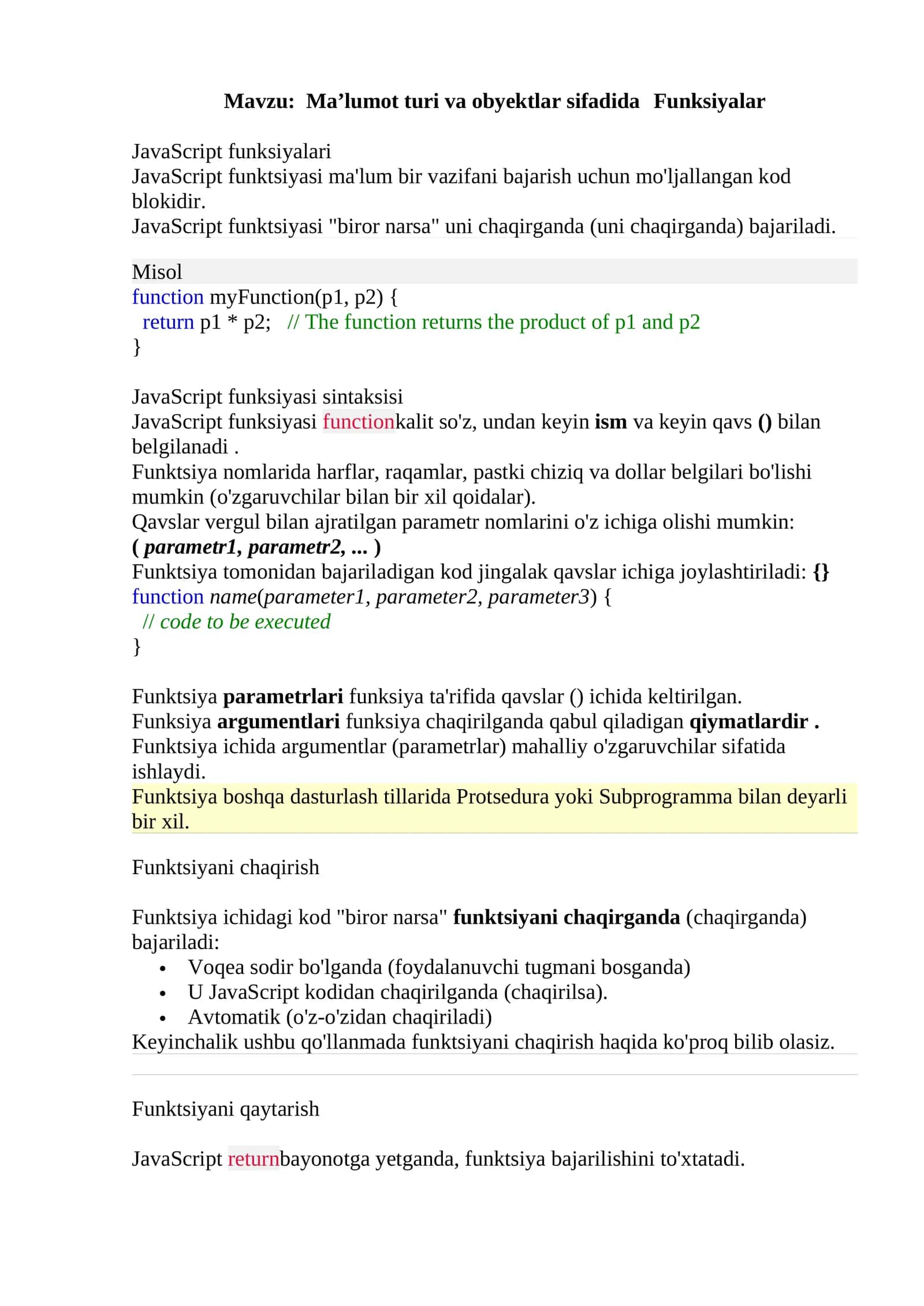 JavaScript funksiyalari