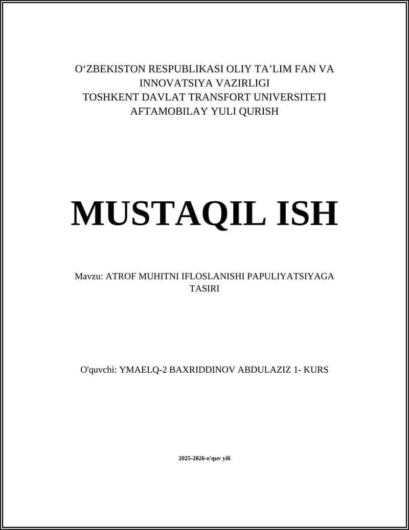 ATROF MUHITNI IFLOSLANISHI PAPULIYATSIYAGA TASIRI