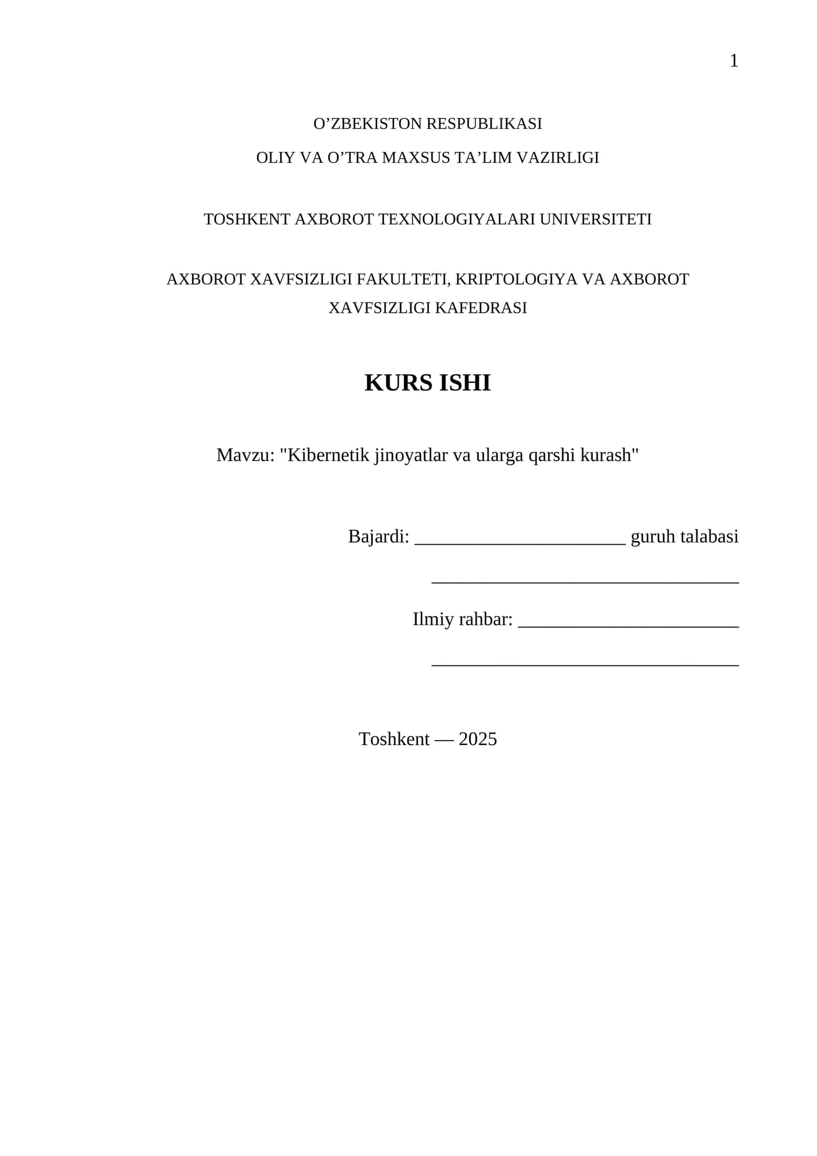 "Kibernetik jinoyatlar va ularga qarshi kurash"
