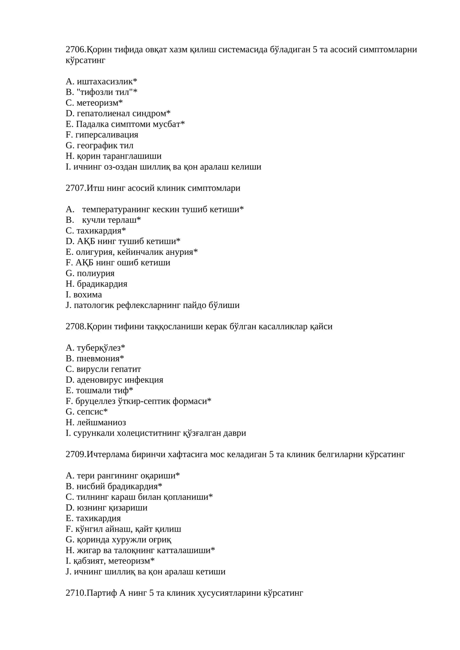 5 kurs Tibbiyot talabalari uchun test 100ta