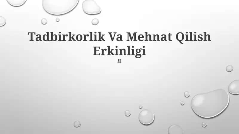 Tadbirkorlik Va Mehnat Qilish Erkinligi