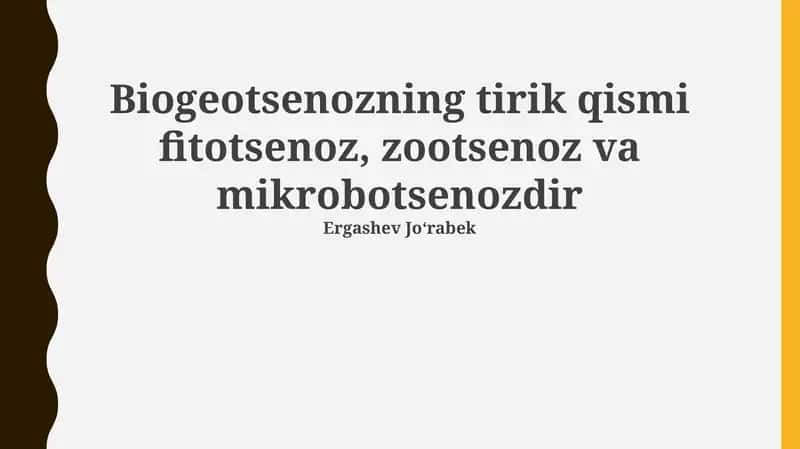 Biogeotsenozning tirik qismi fitotsenoz, zootsenoz va mikrobotsenozdir