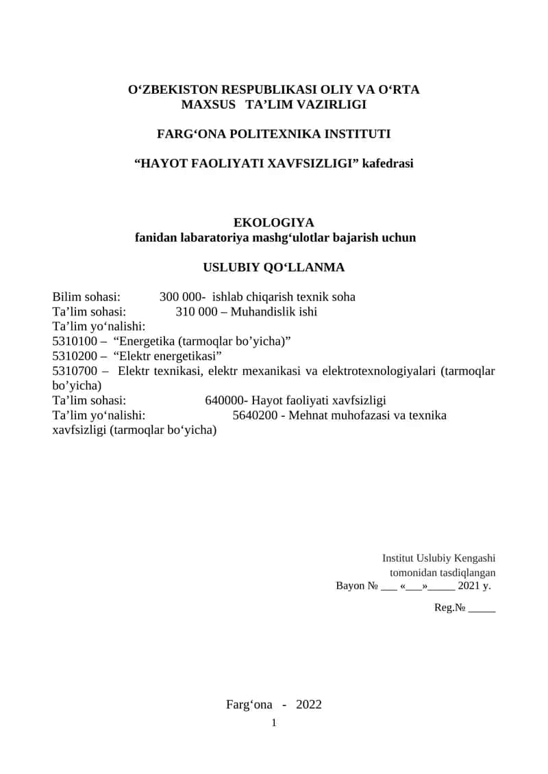 Ekologiya Uslubiy Qo'llanma