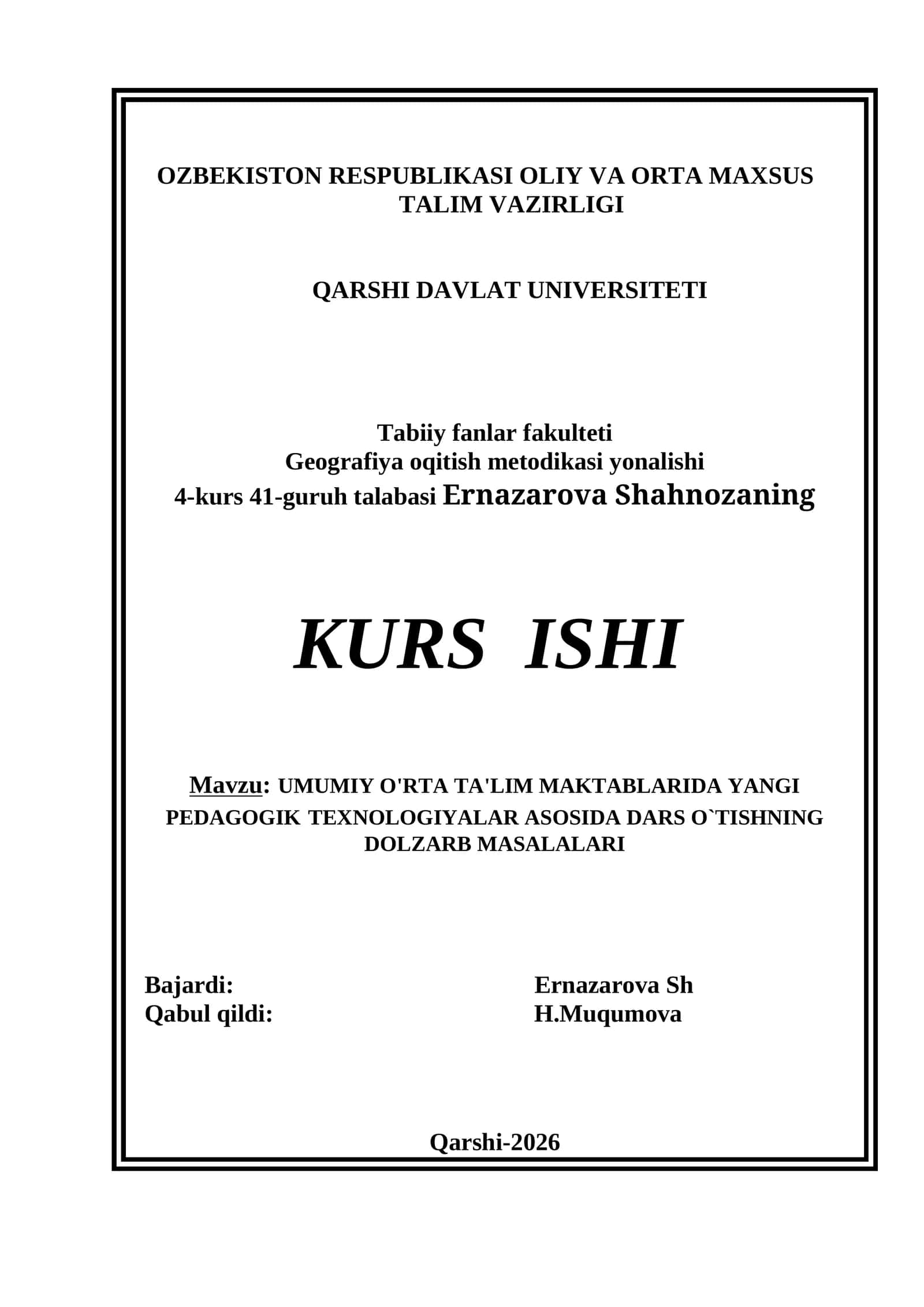 UMUMIY O'RTA TA'LIM MAKTABLARIDA YANGI PEDAGOGIK TEXNOLOGIYALAR ASOSIDA DARS O`TISHNING DOLZARB MASALALARI