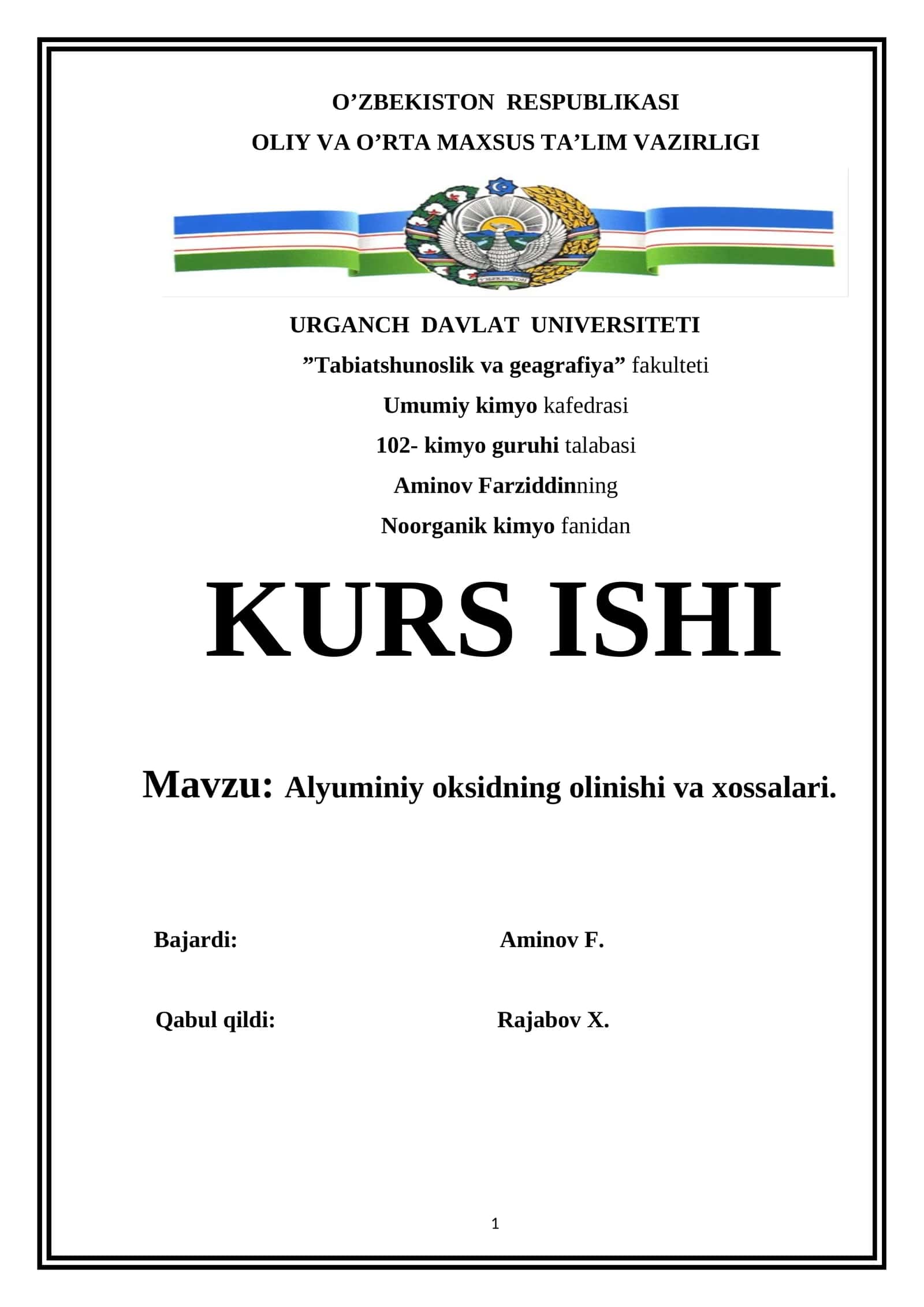 Alyuminiy oksidning olinishi va xossalari