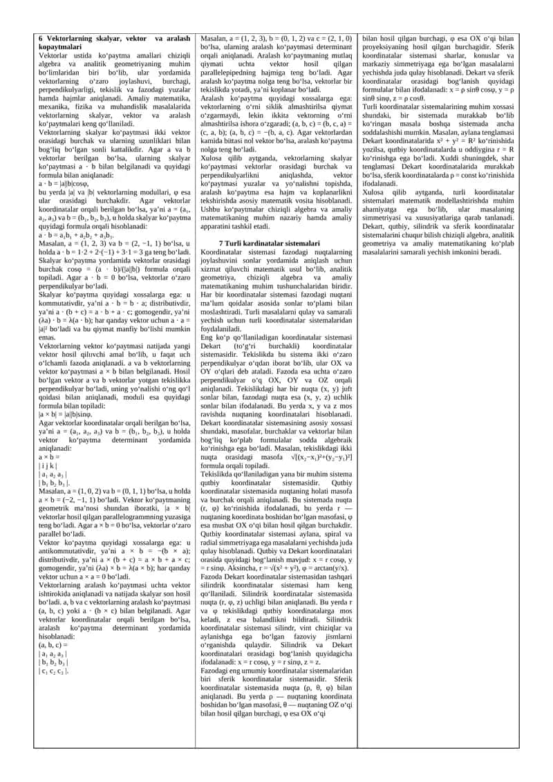 Vektorlarning skalyar, vektor va aralash kopaytmalari