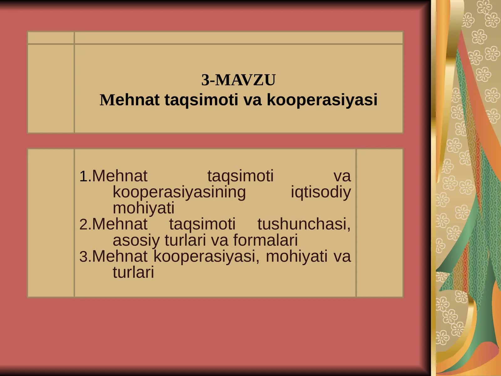 Mehnattaqsimoti va kooperasiyasi
