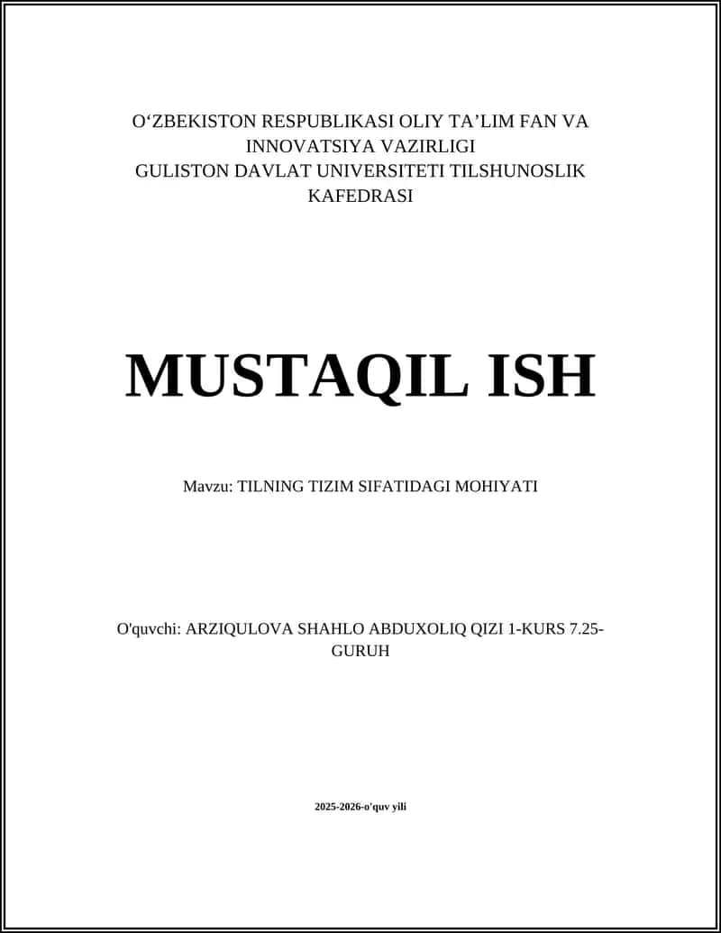 Tilning Tizim Sifatidagi Mohiyati