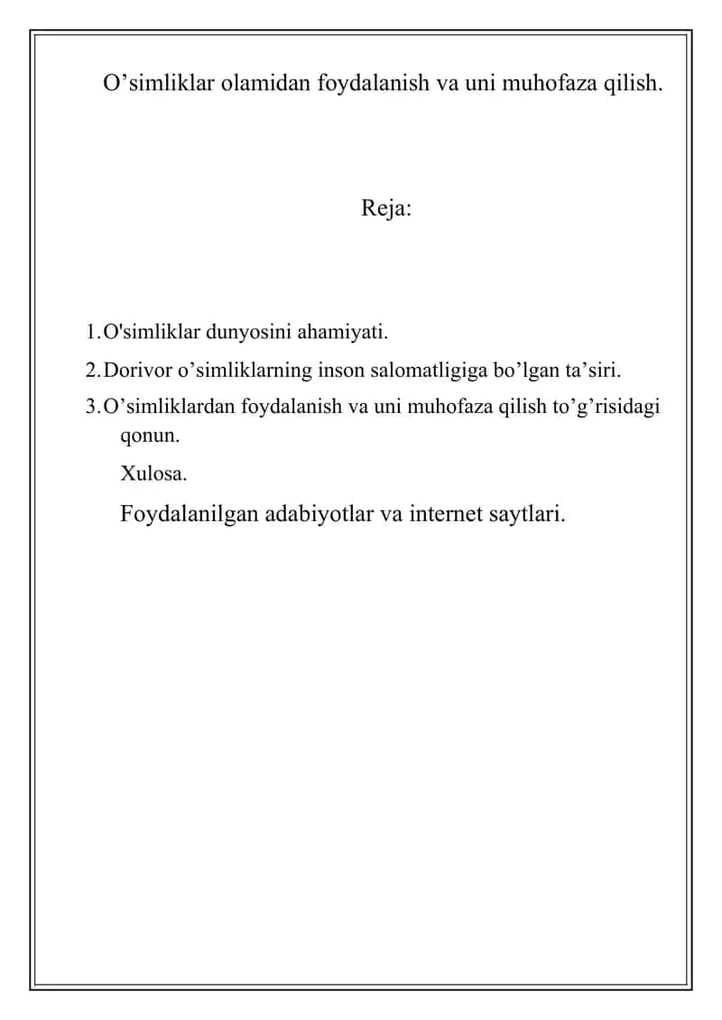 O'simliklar olamidan foydalanish va muhofaza qilish