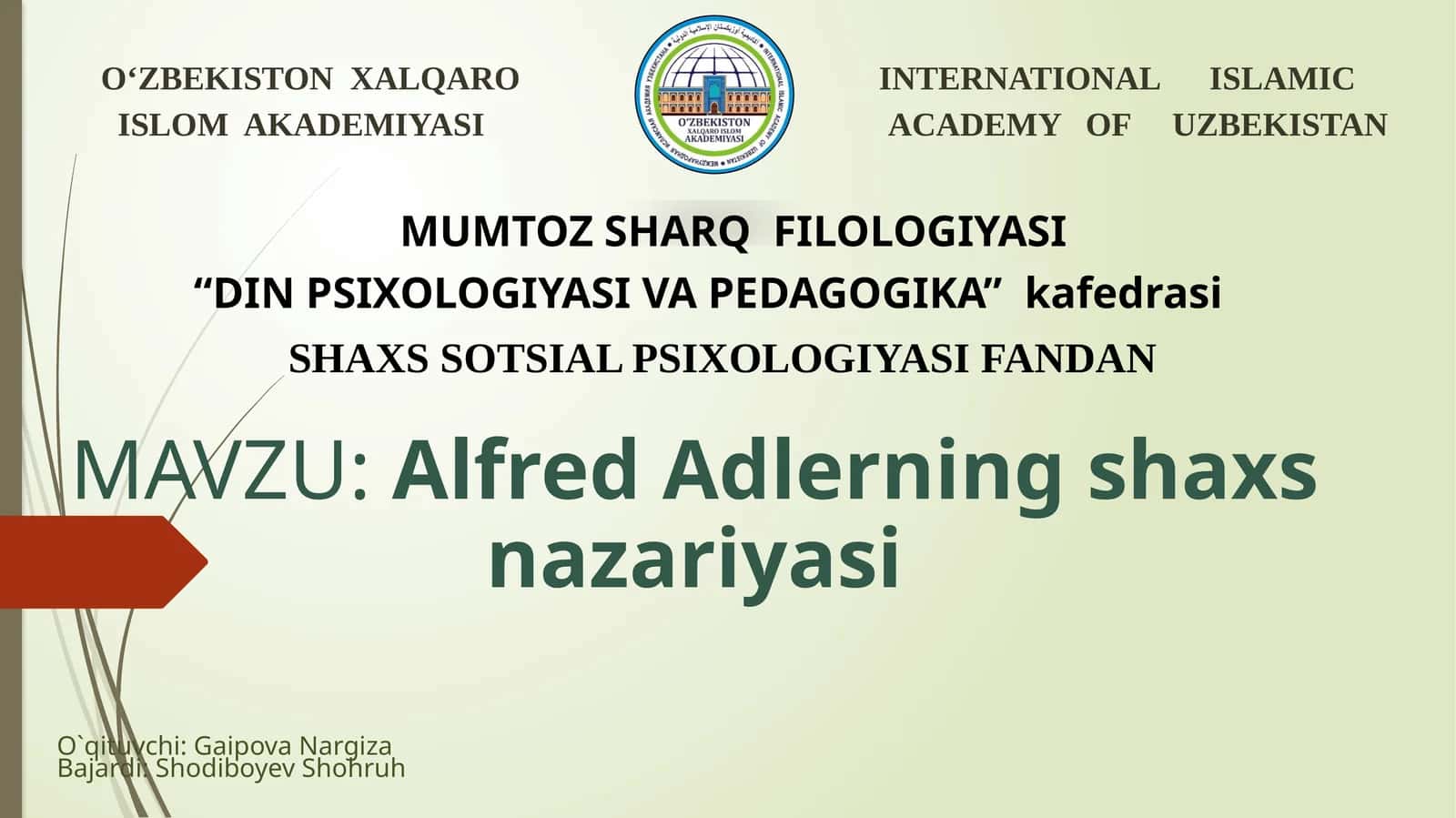 Alfred Adlerning shaxs nazariyasi