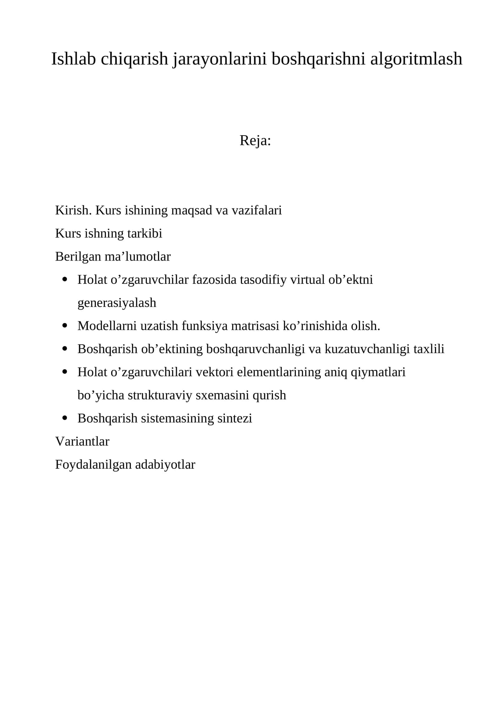 Kurs ishining mаqsаd vа vаzifаlаri