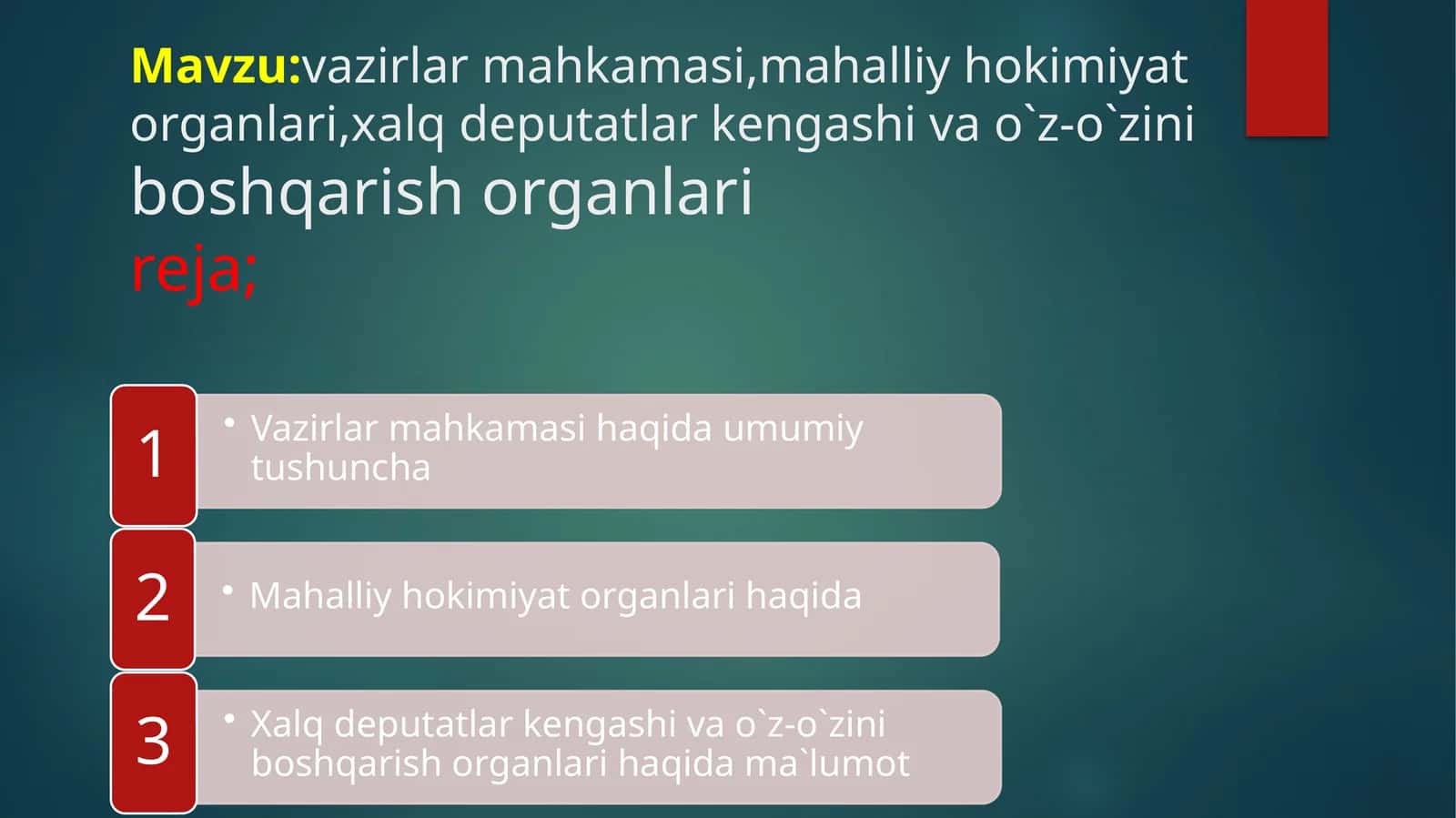 Vazirlar mahkamasi mahalliy hokimiyat organlari,xalq deputatlar kengashi va o`z-o`zini boshqarish organlari