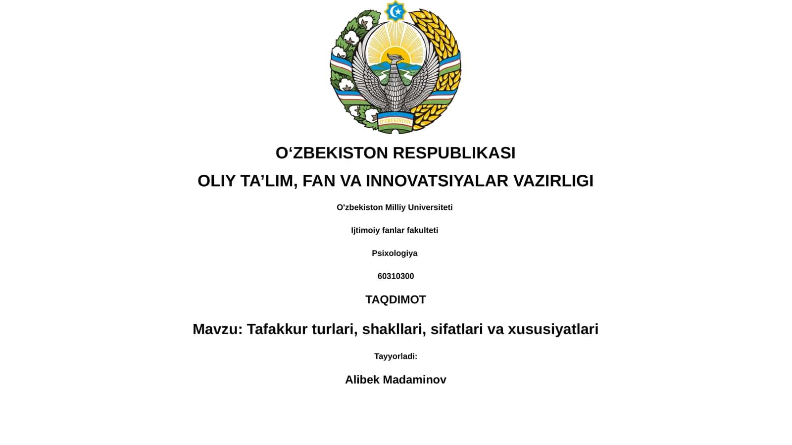 Tafakkur turlari, shakllari, sifatlari va xususiyatlari