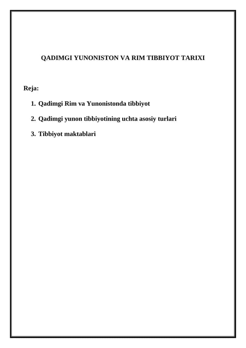 QADIMGI YUNONISTON VA RIM TIBBIYOT TARIXI
