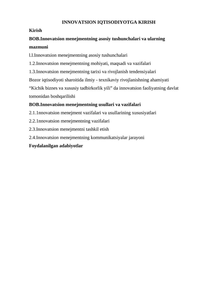 Innovatsion Iqtisodiyotga Kirish
