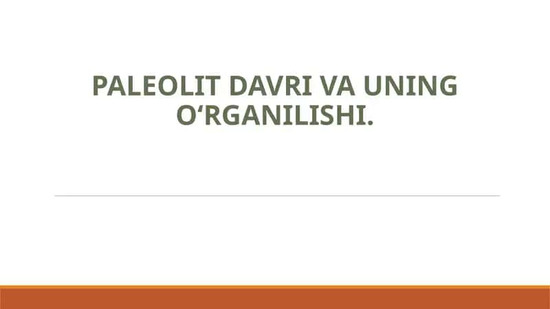 Paleolit davri va uning o‘rganilishi