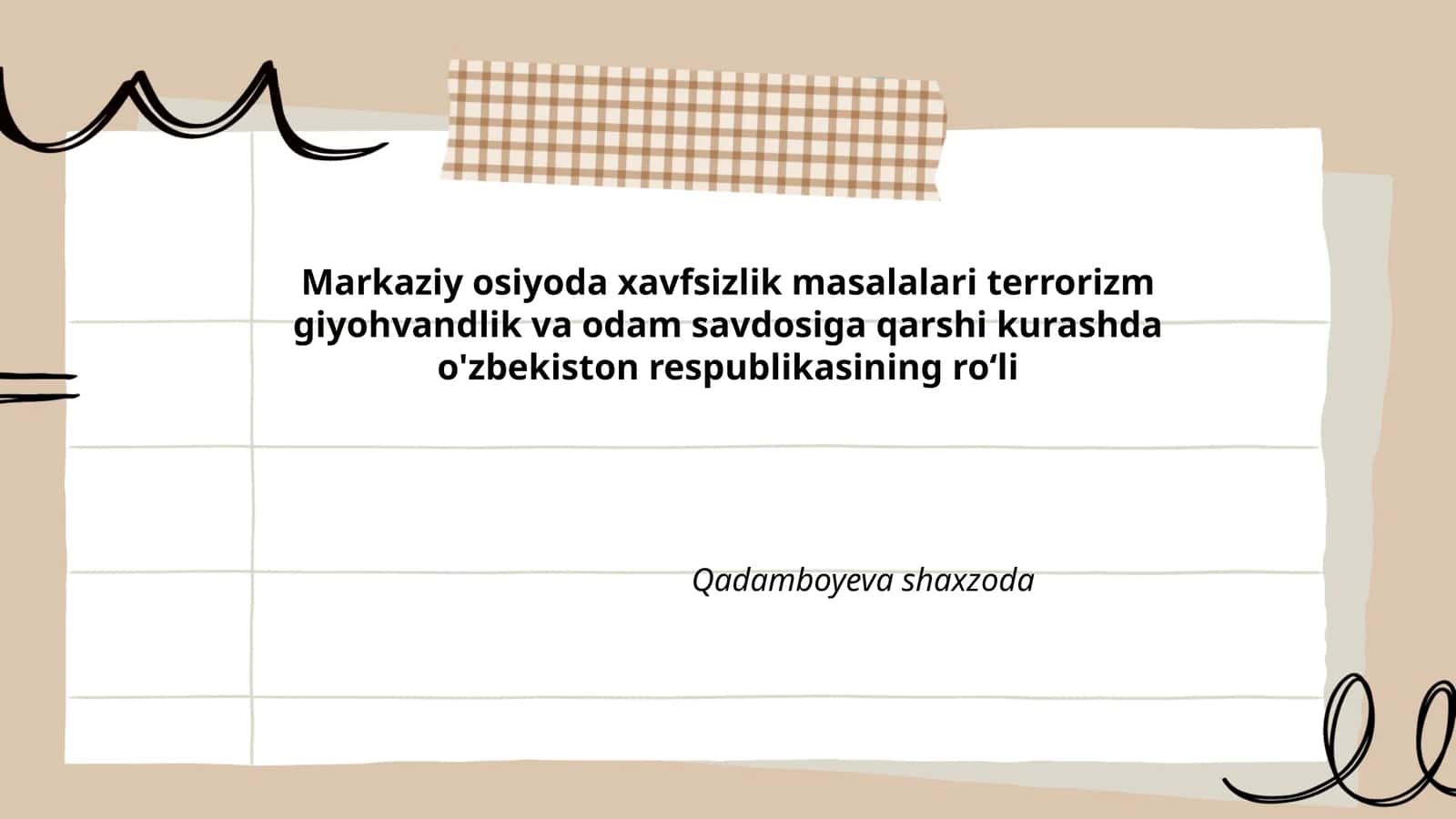 Markaziy Osiyoda xavfsizlik masalalari va O'zbekistonning tutgan o'rni