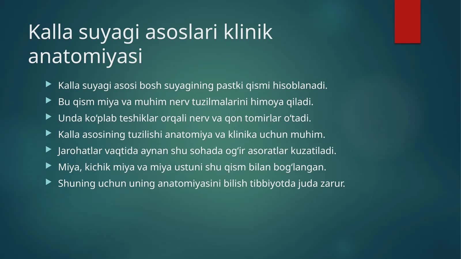 Kalla suyagi asoslari klinik anatomiyasi