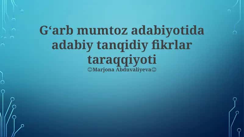 G'arb mumtoz adabiyotida adabiy tanqidiy fikrlar taraqqiyoti