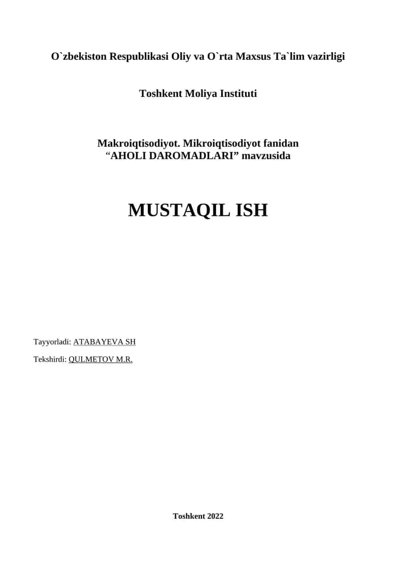 AHOLI DAROMADLARI