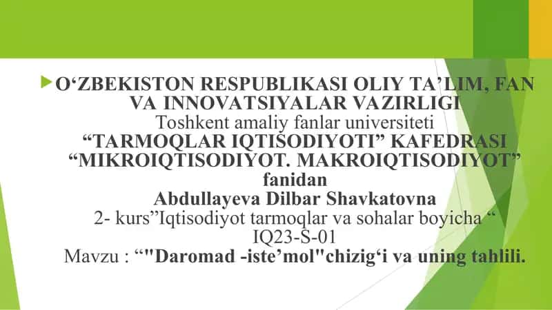 Daromad -isteʼmolchizigʻi va uning tahlili
