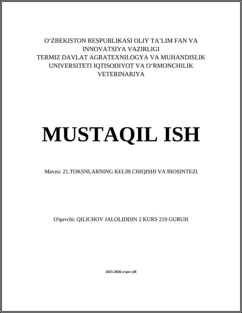 Toksinlarning kelib chiqishi va biosintezi