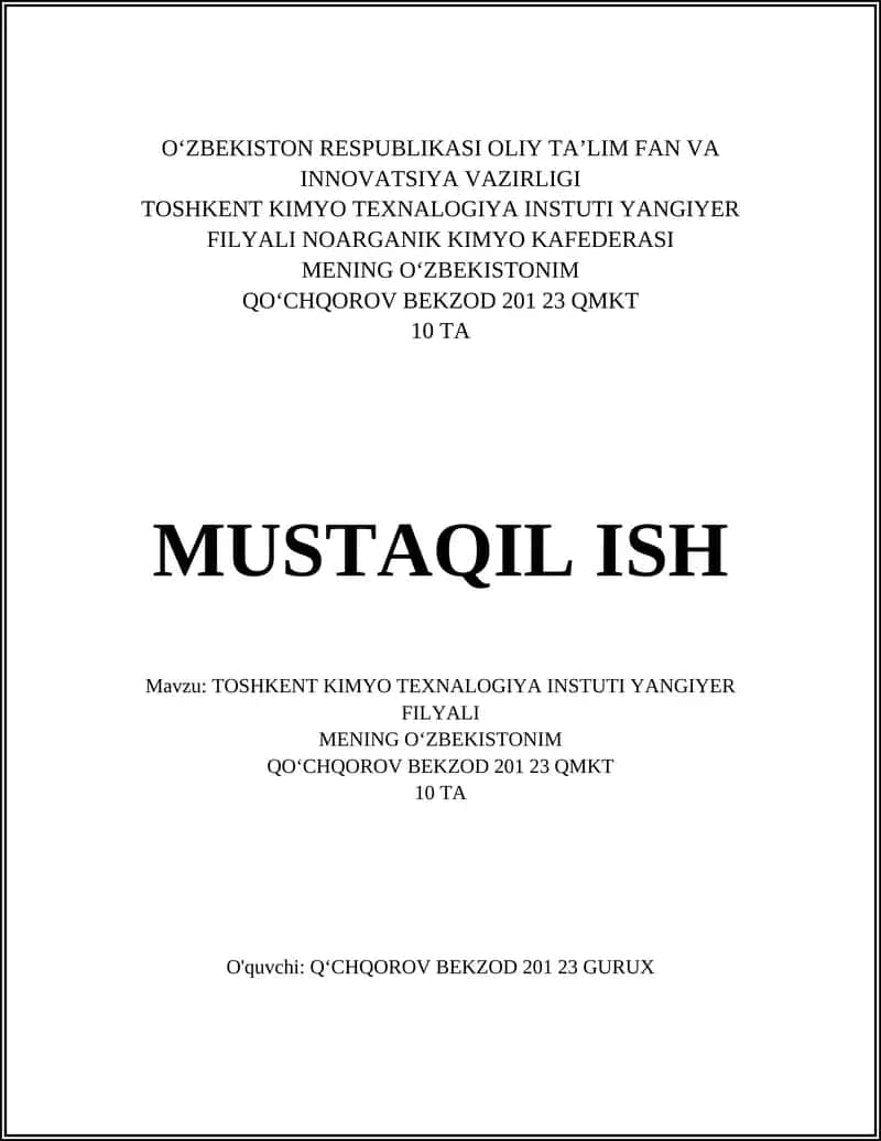 Toshkent Kimyo Texnologiya Instituti Yangiyer filiali: Mening Oʻzbekistonim loyihasi
