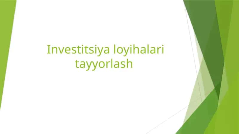 Investitsiya loyihalari tayyorlash