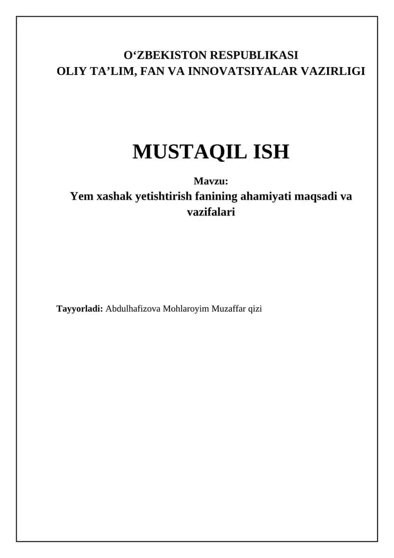 Yem xashak yetishtirish fanining ahamiyati maqsadi va vazifalari