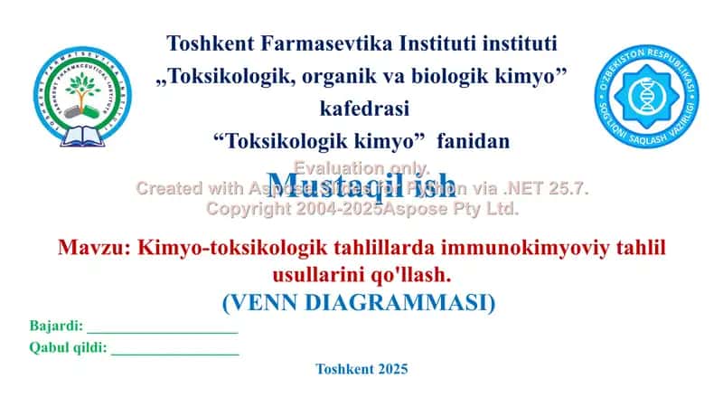14. Kimyo-toksikologik tahlillarda immunokimyoviy tahlil usullarini qo'llash. Venn diagrammasi.