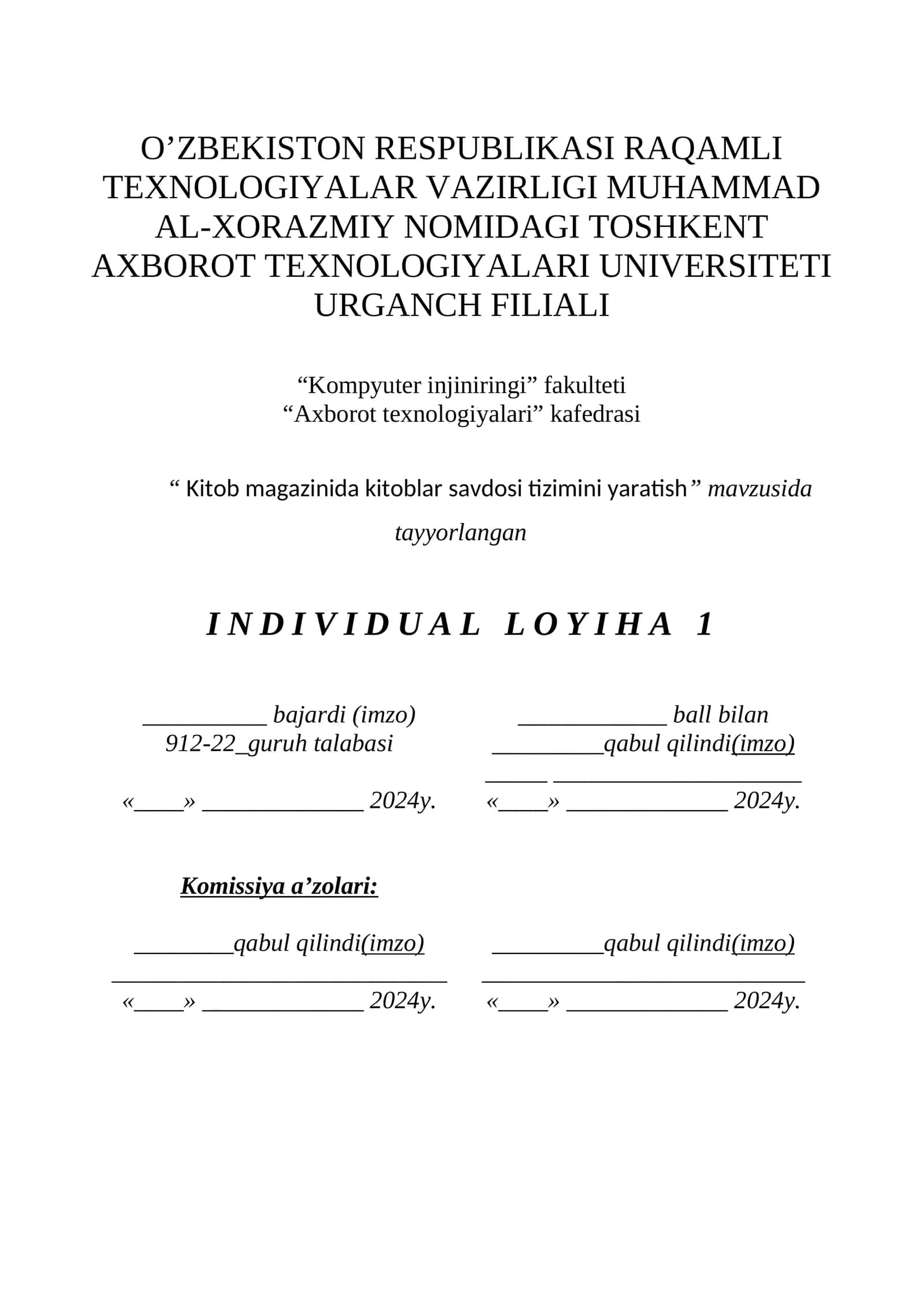 Kitob magazinida kitoblar savdosi tizimini yaratish
