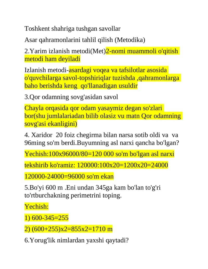 Asar qahramonlarini tahlil qilish (Metodika)