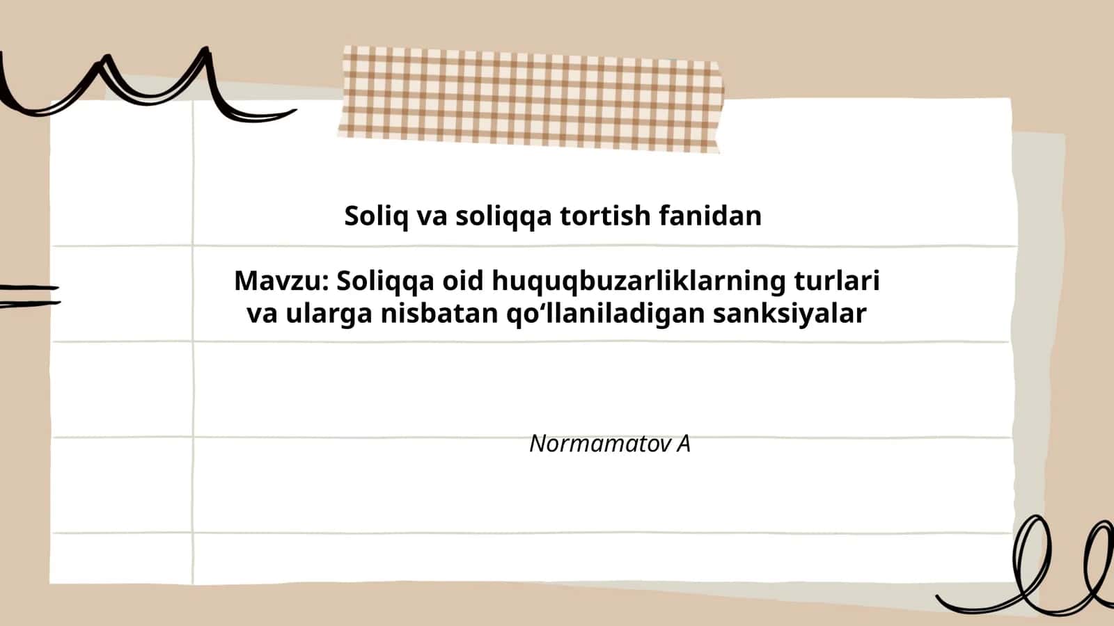 Soliq va soliqqa tortish fanidan