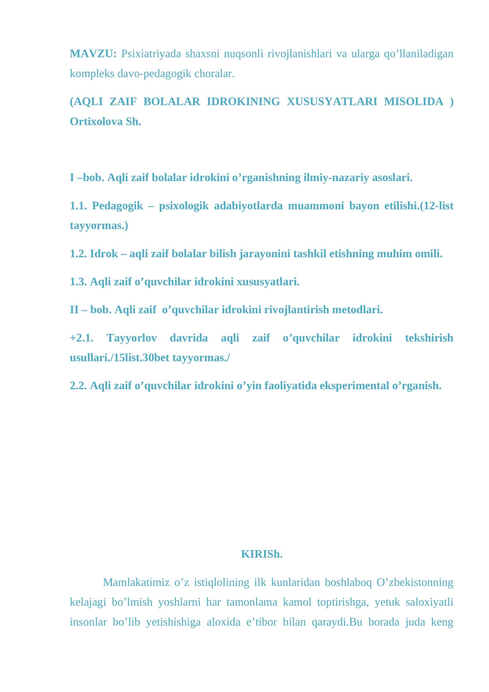 Aqli zaif bolalar idrokini rivojlantirish metodlari