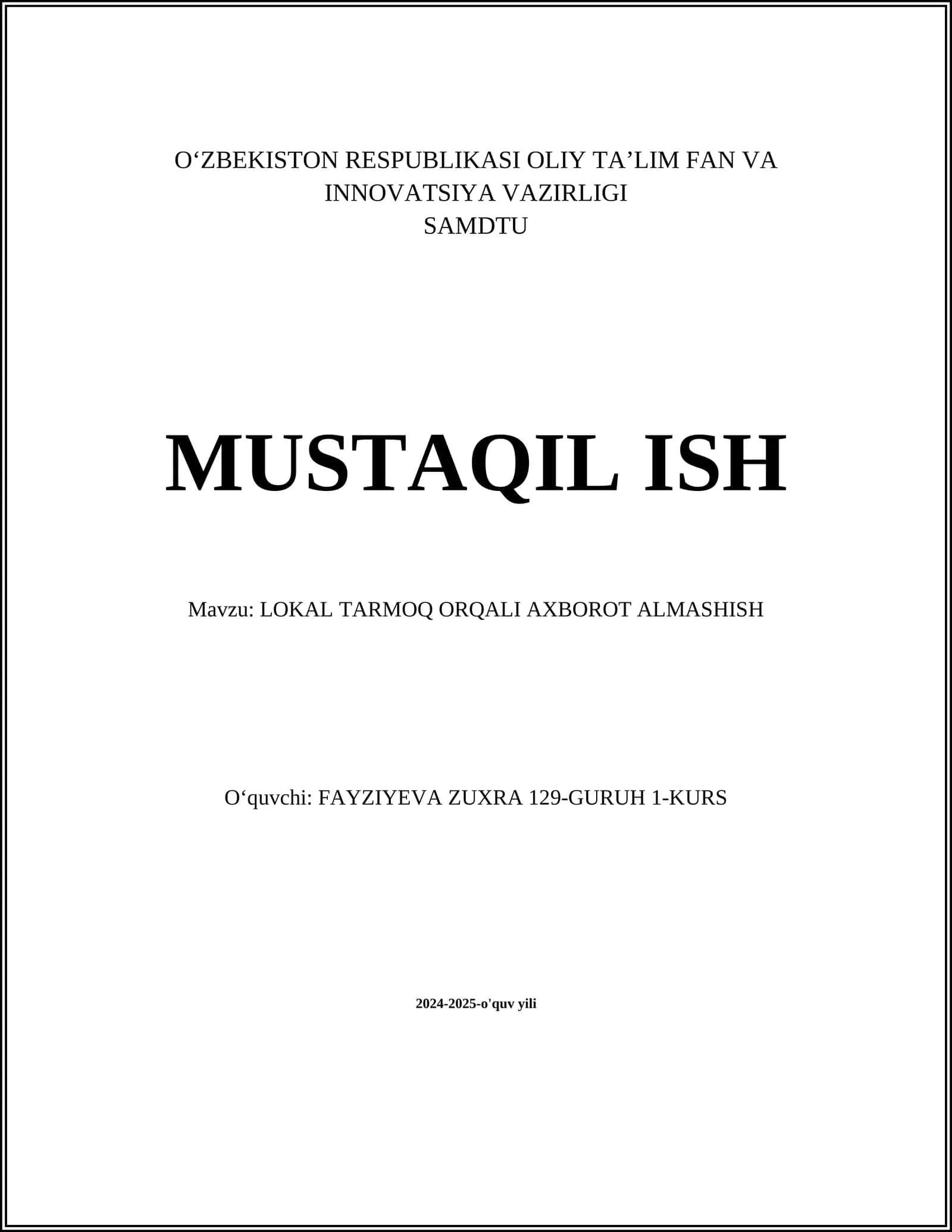 Lokal tarmoq arxitekturasi