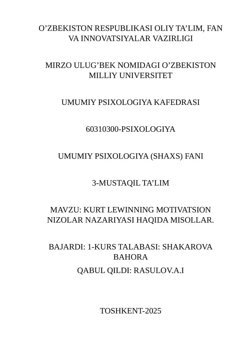 UMUMIY PSIXOLOGIYA (SHAXS) FANI