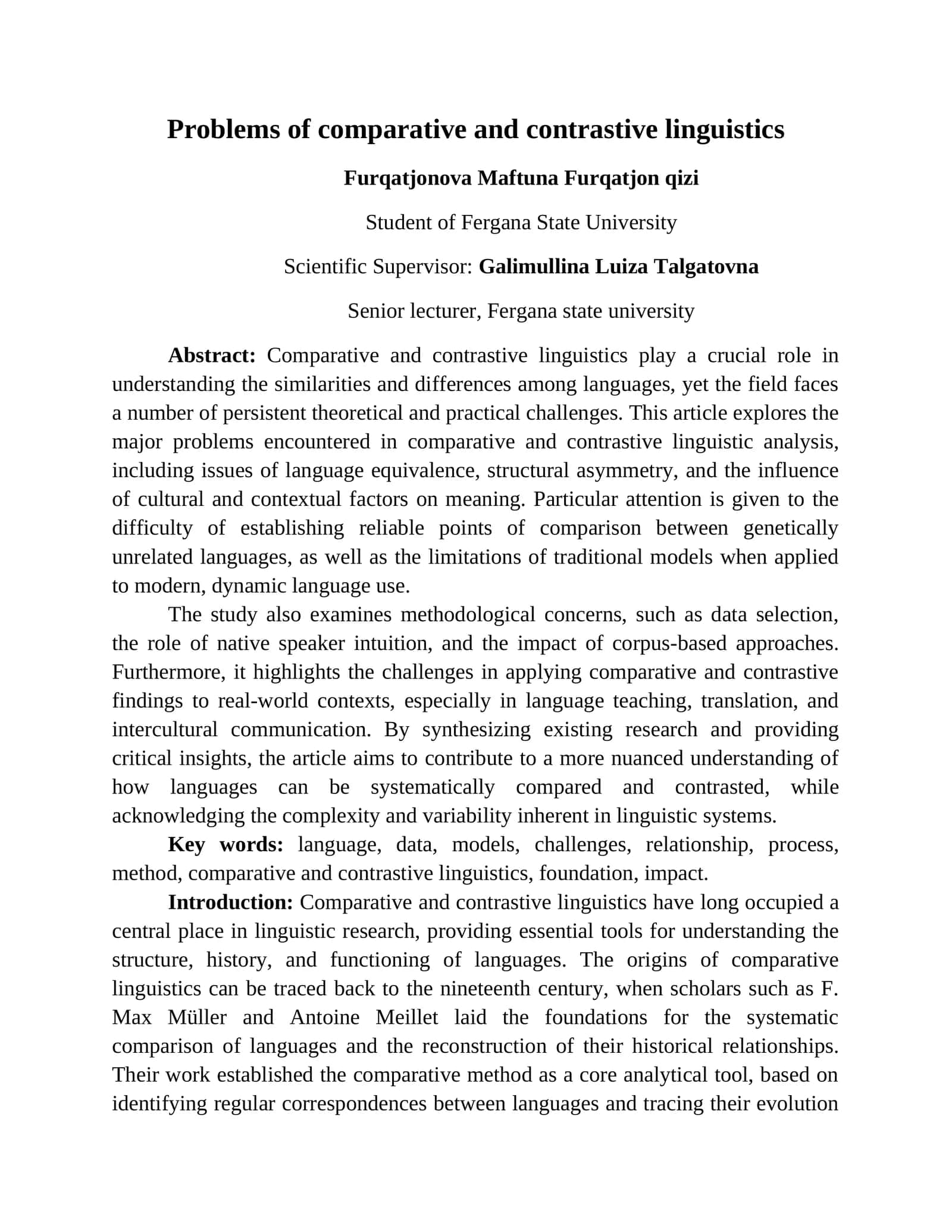 Problems of comparative and contrastive linguistics