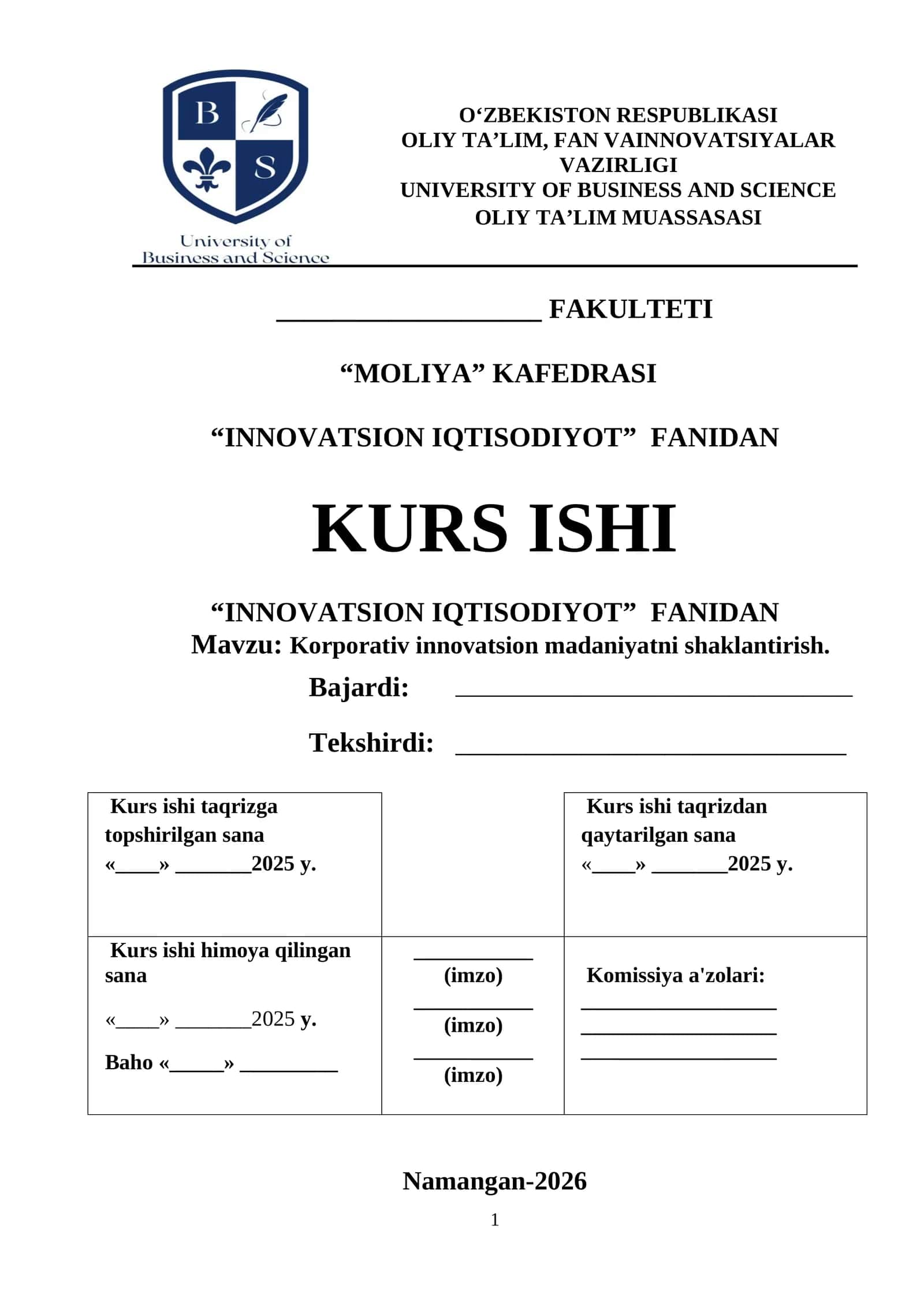 Korporativ innovatsion madaniyatni shaklantirish