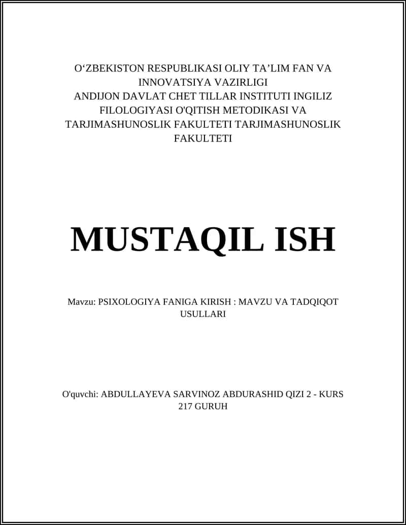 Psixologiya fanining obyekti va predmeti