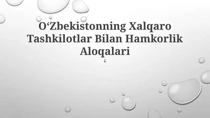 O‘Zbekistonning Xalqaro Tashkilotlar Bilan Hamkorlik Aloqalari