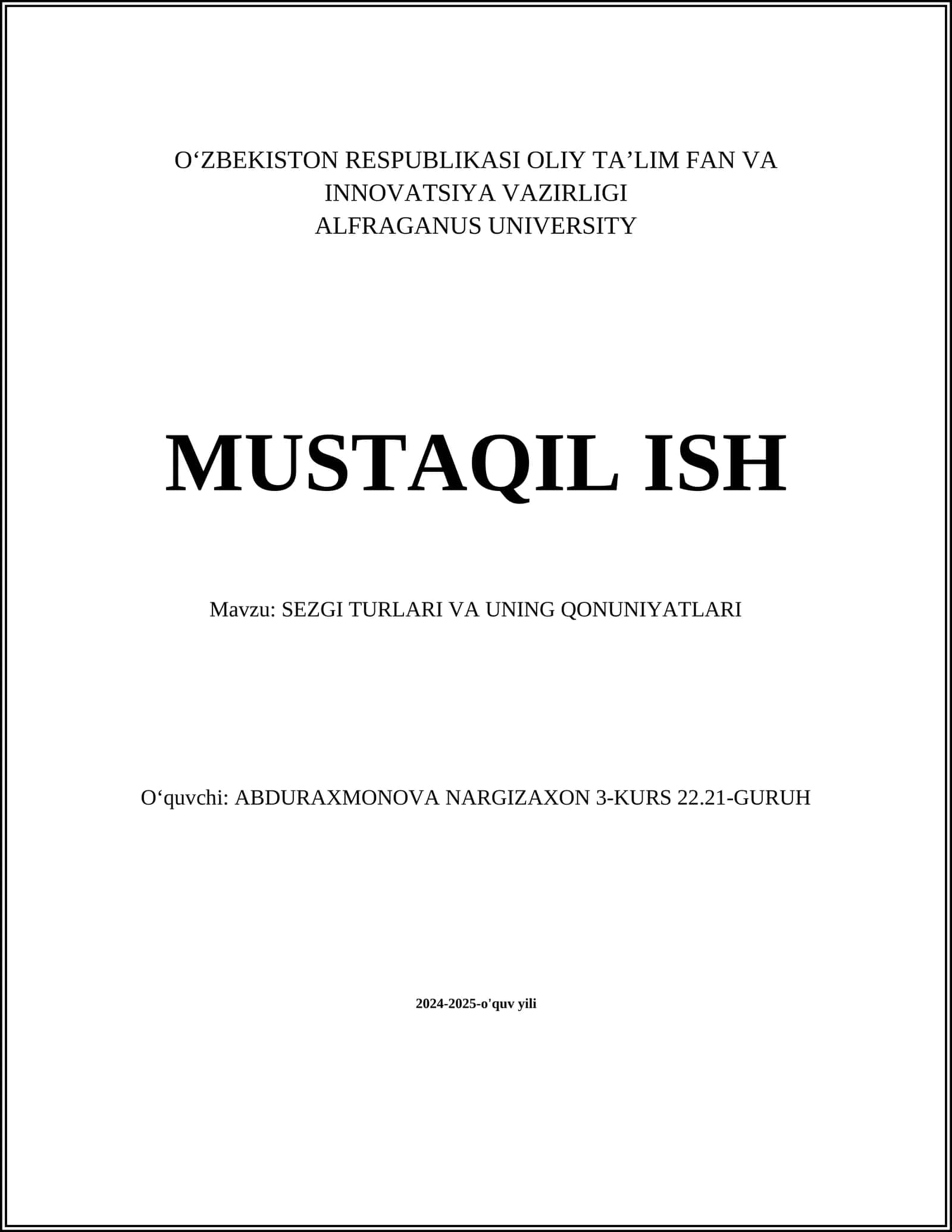 SEZGI TURLARI VA UNING QONUNIYATLARI