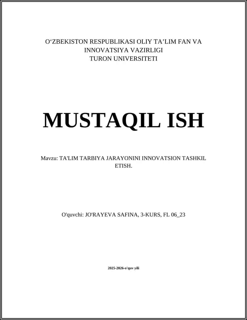 Innovatsion o'quv-uslubiy texnologiyalarni joriy etish
