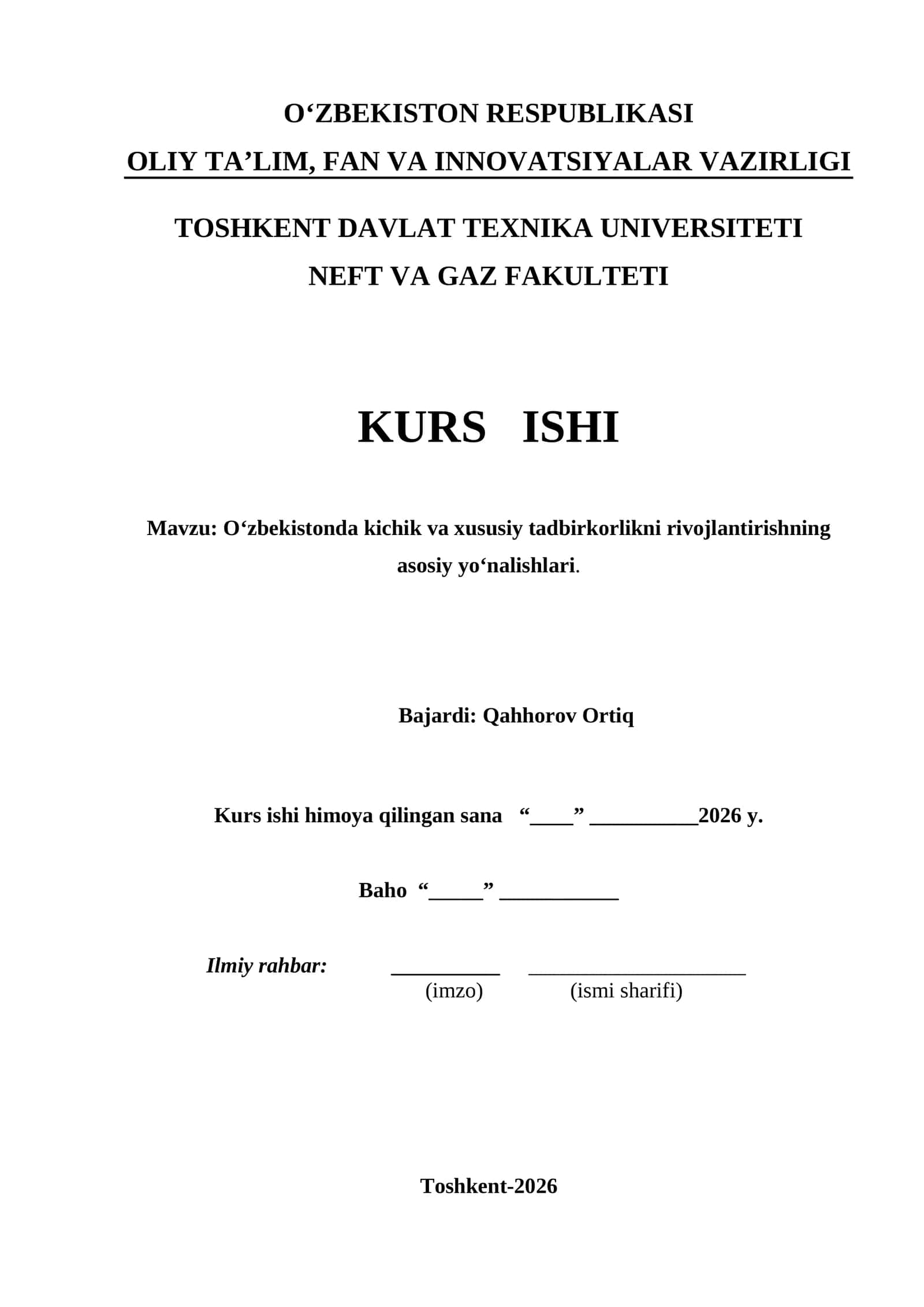 O‘zbekistonda kichik va xususiy tadbirkorlikni rivojlantirishning asosiy yo‘nalishlari.