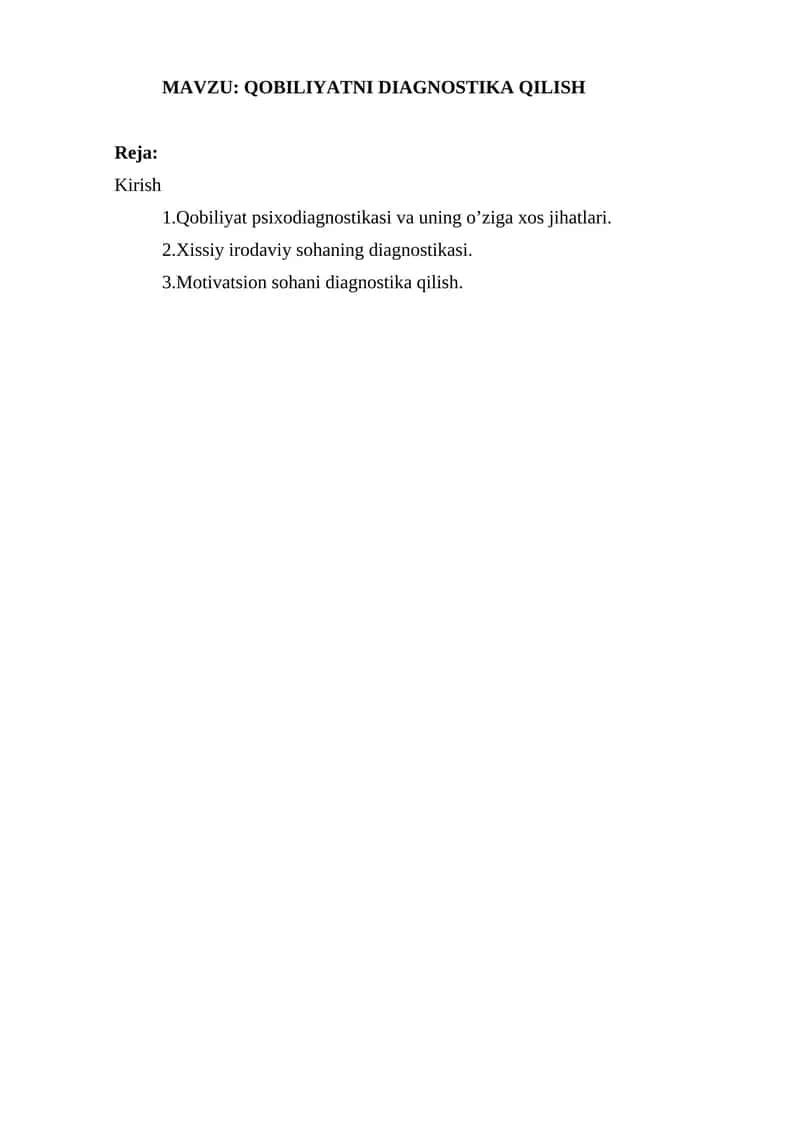 QOBILIYATNI DIAGNOSTIKA QILISH