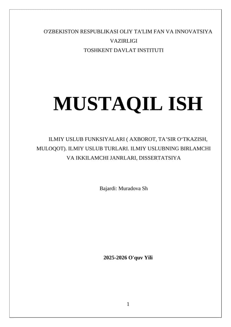ILMIY USLUB FUNSKIYALARI