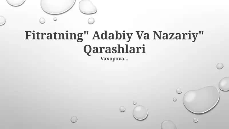 Fitratning" Adabiy Va Nazariy" Qarashlari