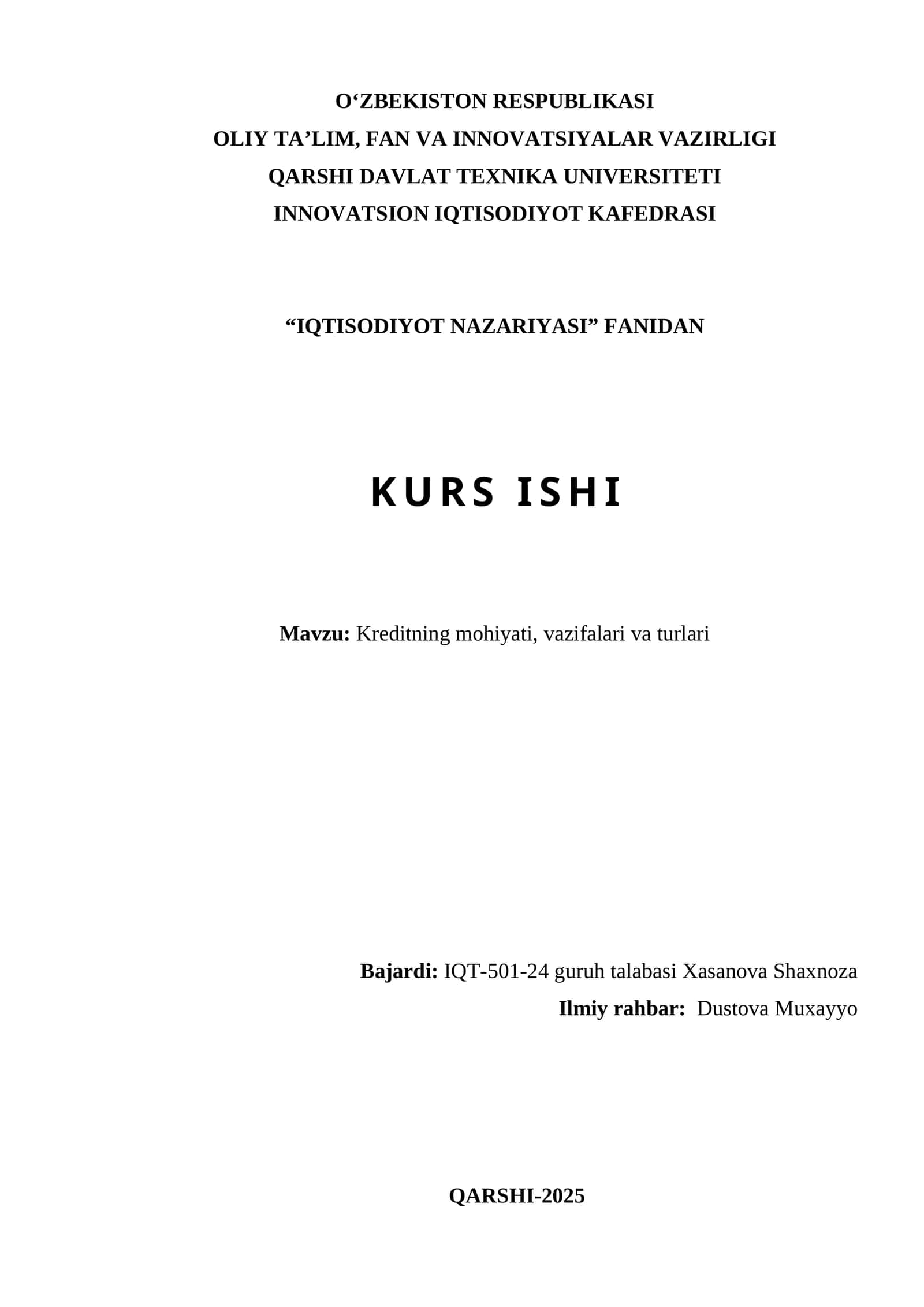 Kreditning mohiyati, vazifalari va turlari
